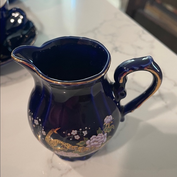 Vintage Yamato Japanese Cobalt Blue Porcelain Tea Set for 6 - Picture 15 of 16